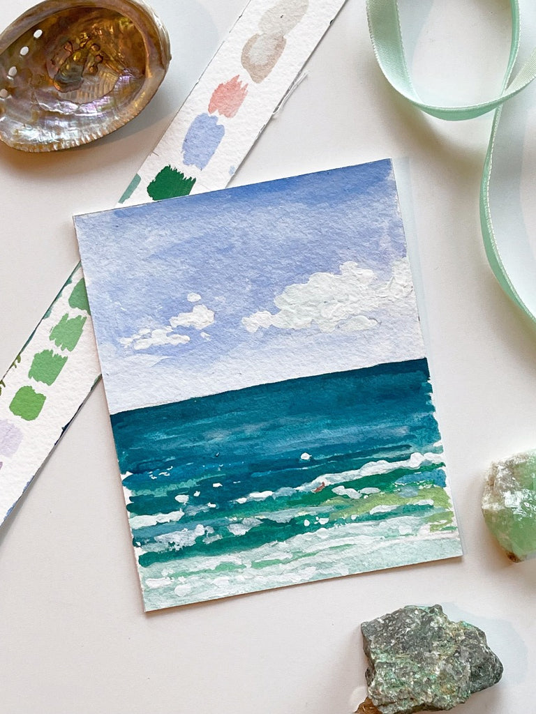 watercolor-style seascape in acryla gouache by liz langley studio
