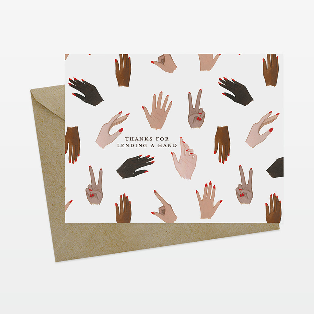 A2 horizontal thank you hand with ladies hands pattern on kraft envelope