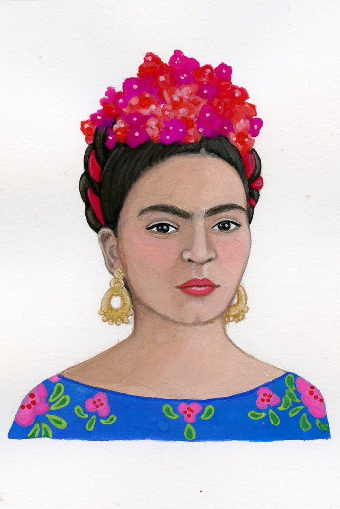 Frida Kahlo portrait in gouache by Liz Langley 