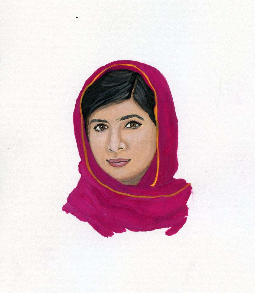 Malala Yousafzai portrait in gouache by Liz Langley 