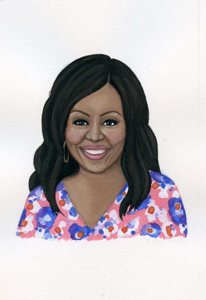 Michelle Obama portrait in gouache by Liz Langley 