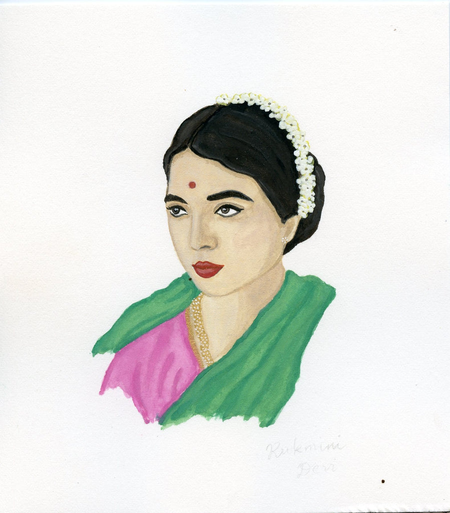 Rukmini Devi portrait in gouache by Liz Langley