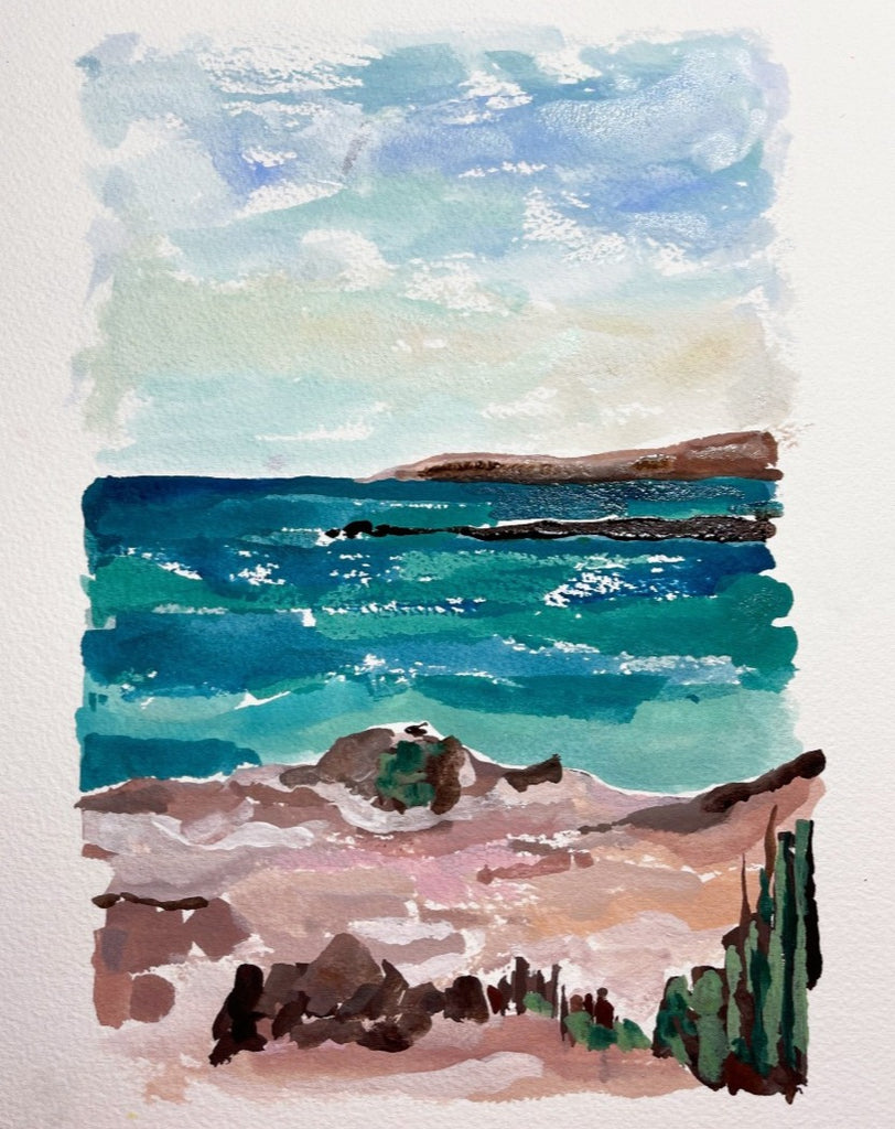 Watercolor style seascape painting in acryla gouache by Liz Langley Studio 