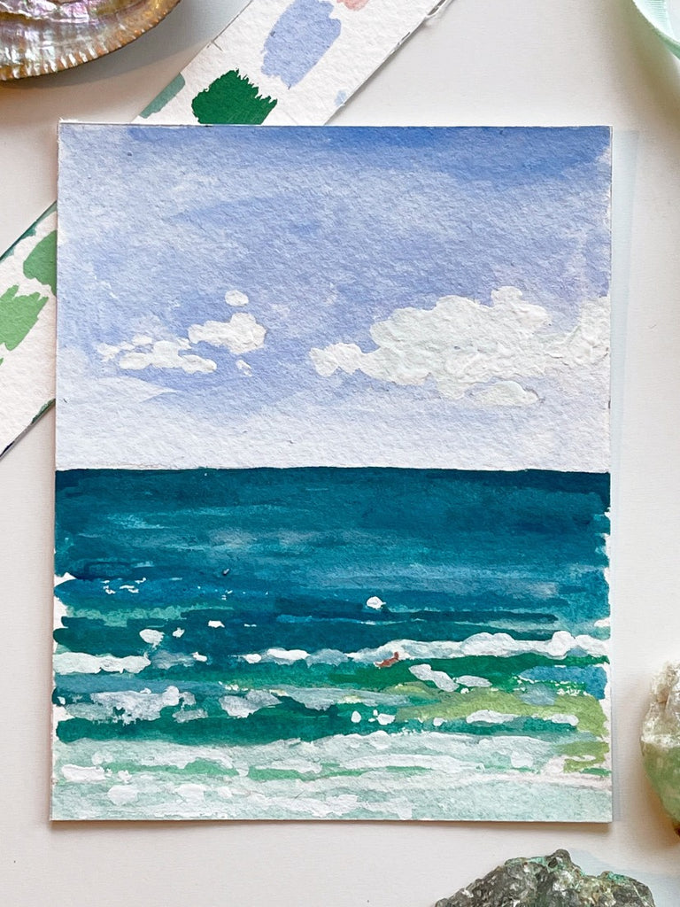 watercolor-style seascape in acryla gouache by liz langley studio