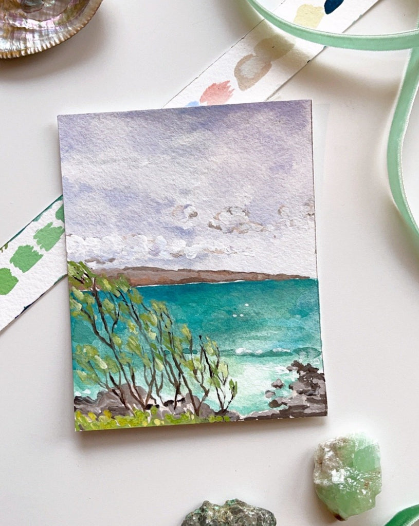 Watercolor-style seascape color study in acryla gouache by Liz Langley Studio