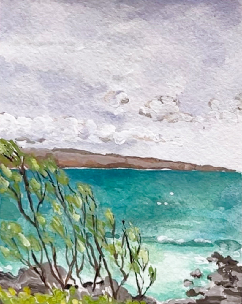 Watercolor-style seascape color study in acryla gouache by Liz Langley Studio