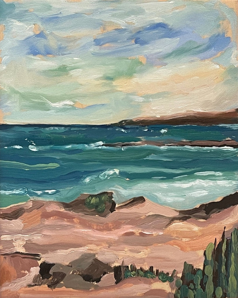 Original oil seascape painting on birch wood panel 8x10 inches by Liz Langley Studio
