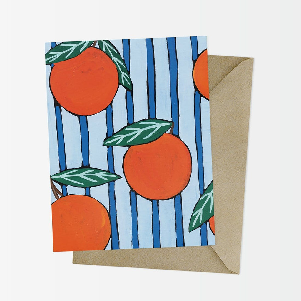Oranges on Blue Stripe Greeting Card