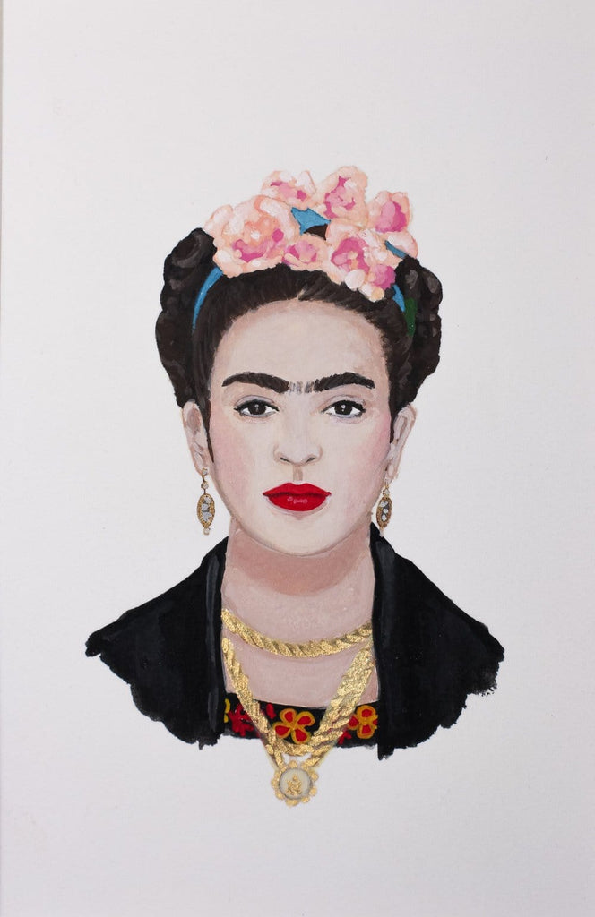 Frida Kahlo portrait in gouache by Liz Langley 