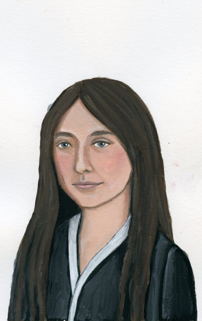 Georgia O'Keeffe portrait in gouache by Liz Langley 