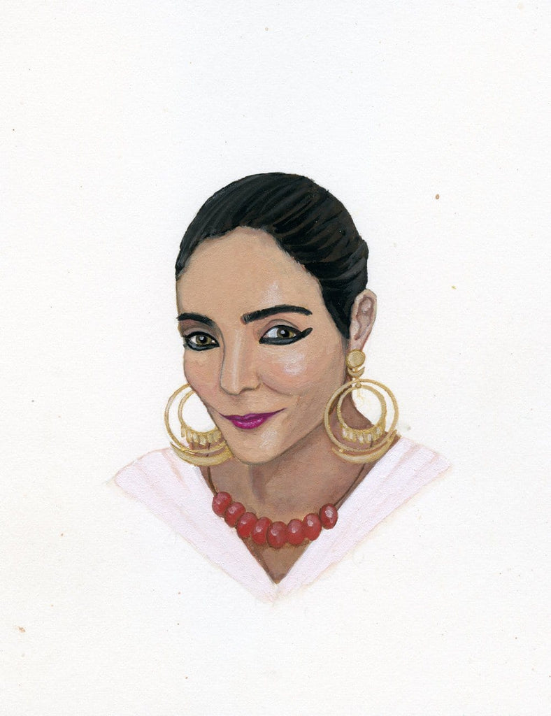 Shirin Neshat portrait in gouache by Liz Langley 