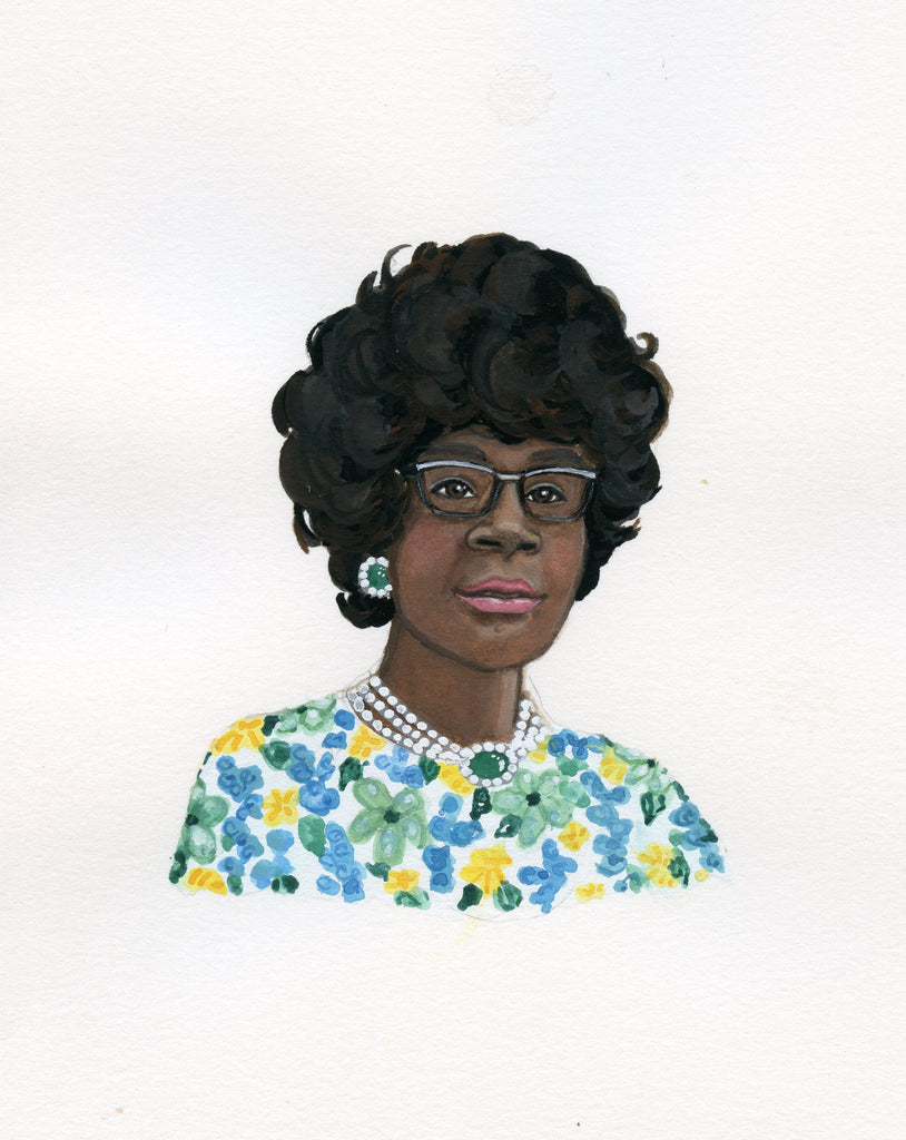 Shirley Chisholm portrait in gouache by Liz Langley