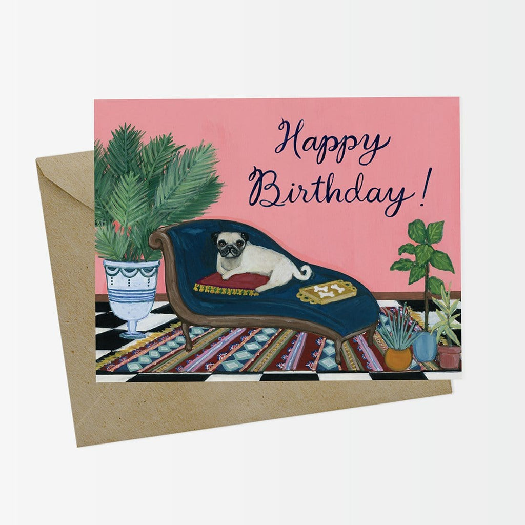 Odalisque Pug Happy Birthday Card